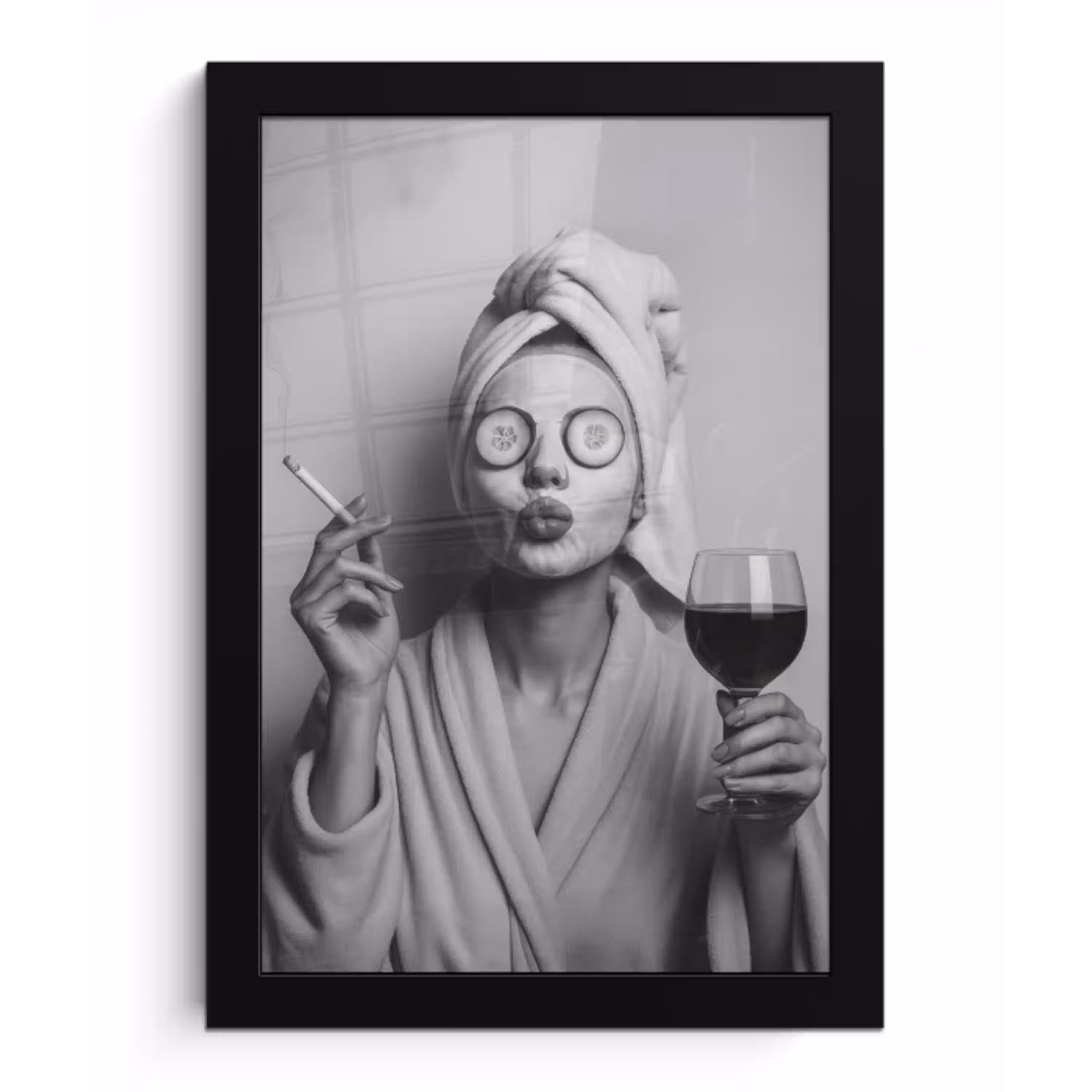 Vrouw - Masker - Wijn - Sigaret fotolijst zwart zonder passe partout klein -3d