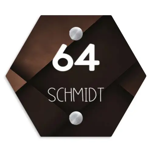 Bruine vlakken - Modern Naambord Hexagon klein -3d