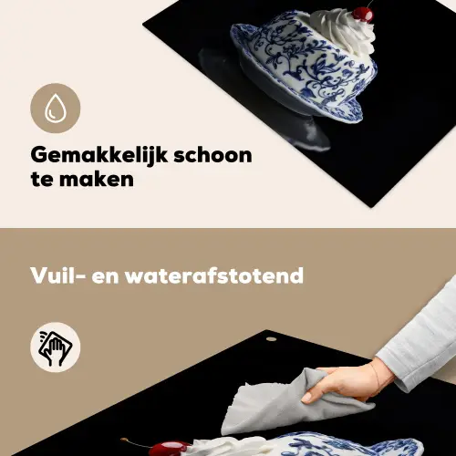 Taart - Slagroom - Kers - Bord - Delfts blauw Inductie beschemer met haakjes klein -ky-schoon-nl