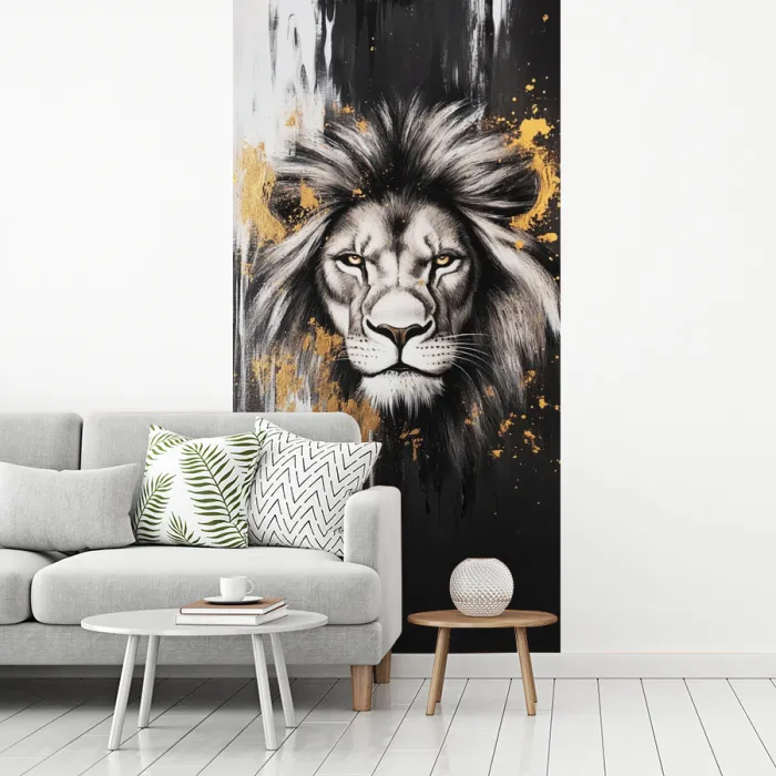 Leeuw - Portret - Verfspatten - Grijs fotobehang vinyl groot -woonkamer
