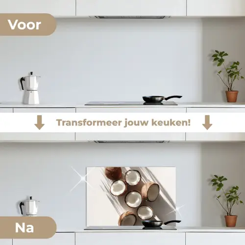 Kokosnoten - Bruin - Shaduw keuken achterwand spatscherm klein -voor_na_NL