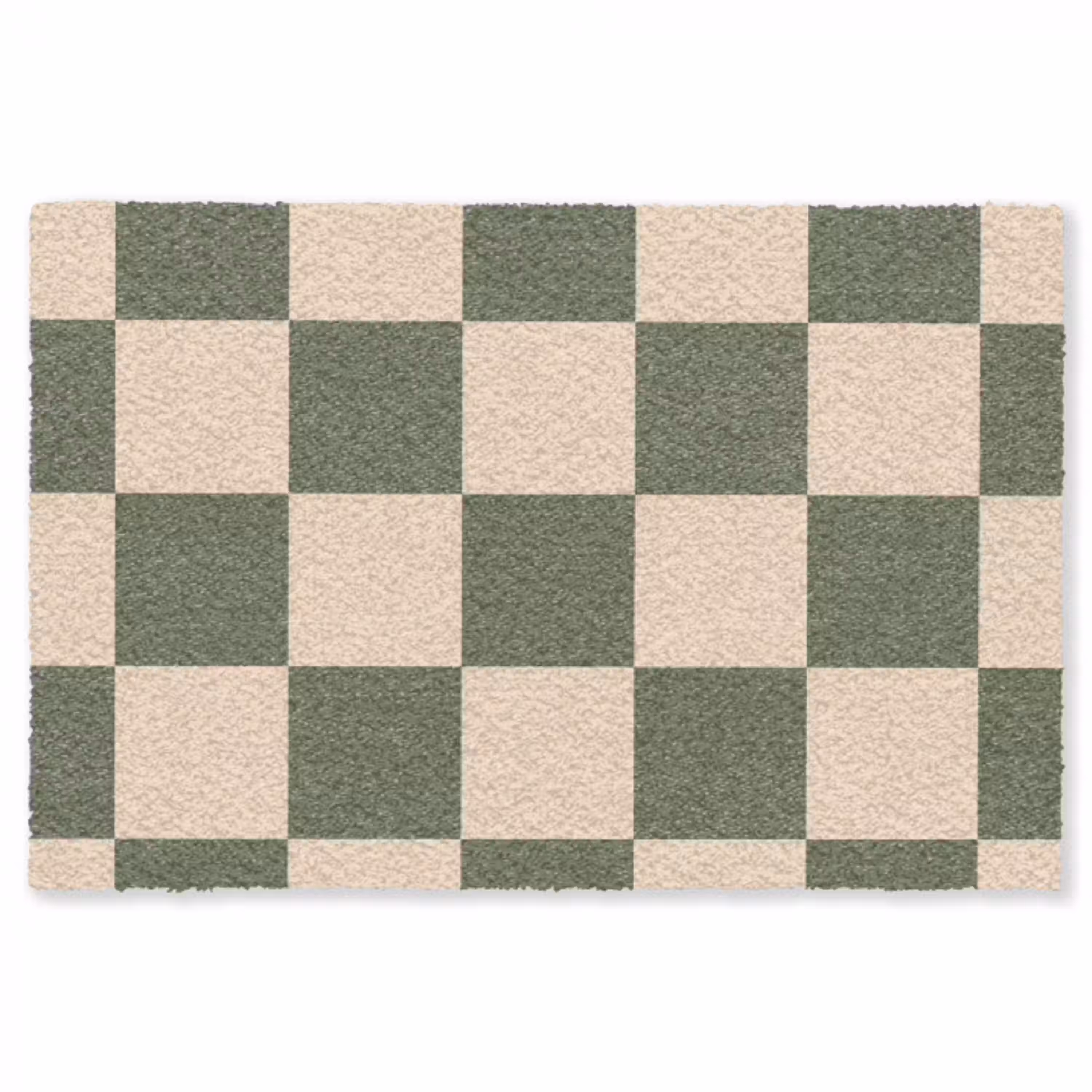 Schaakbord print - Groen - Beige - Blokjes Vloerkleed Rechthoek klein -3d