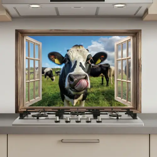 Doorkijk - Koe - Weiland - Dieren - Natuur keuken achterwand spatscherm klein -3d_website