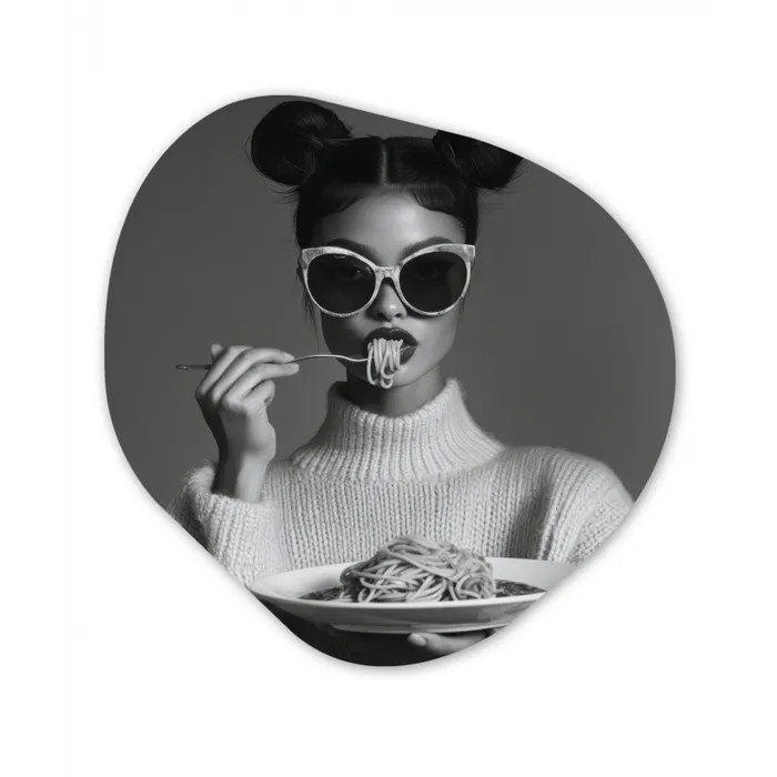Vrouw - Pasta - Zonnebril Wandcirkel Organisch Forex 3mm klein -3d