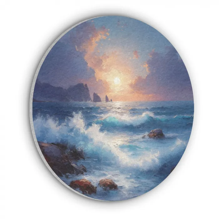 Golven - Zee - Kleurrijk - Rotsen Akoestische PET Vilt - Rond klein -3d