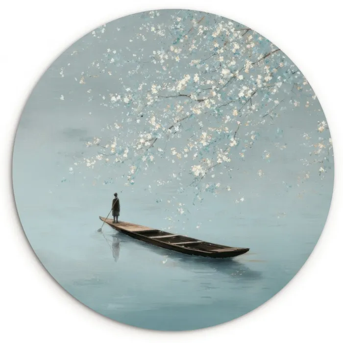 Bloesems - Minimalistisch - Wateroppervlak - Boot Wandcirkel kunststof plaat 5mm dik klein -3d
