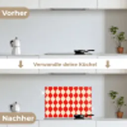 Golvend patroon - Retro - Rood - Beige keuken achterwand spatscherm klein 900 -voor_na_DE