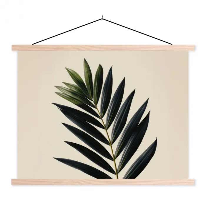 Palmblad - Donkere bladen - Subtiel textielposter latten blank klein -3d
