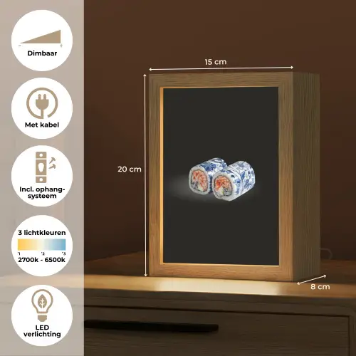 Sushi - Delfts blauw - Rijst - Vis - Elegant Light Box met kabel (Tafellamp) klein -USP_NL