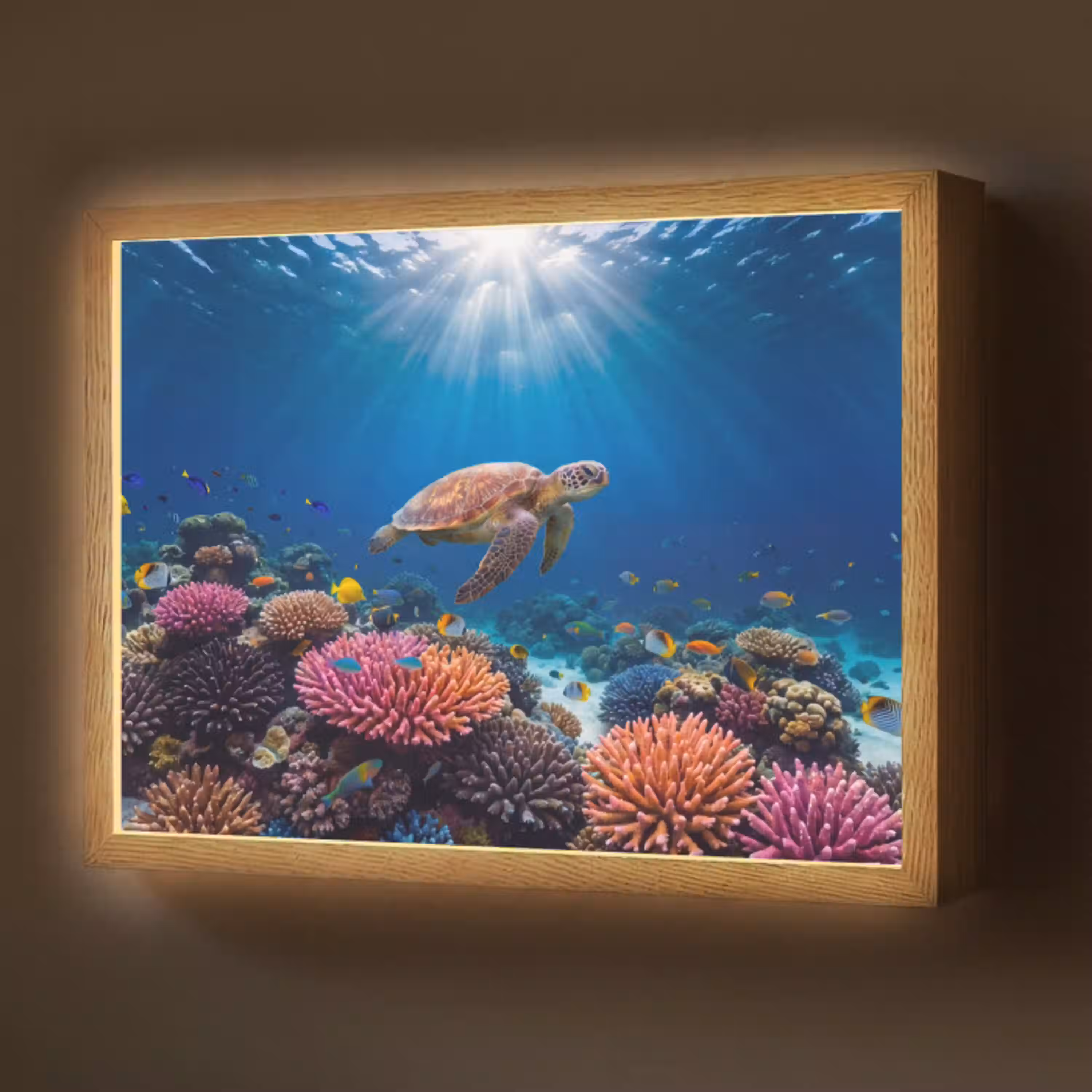 Schildpad - Koraalrif - Oceaan - Dieren - Blauw Light Box met batterij (Wandlamp) middel -z3d_website