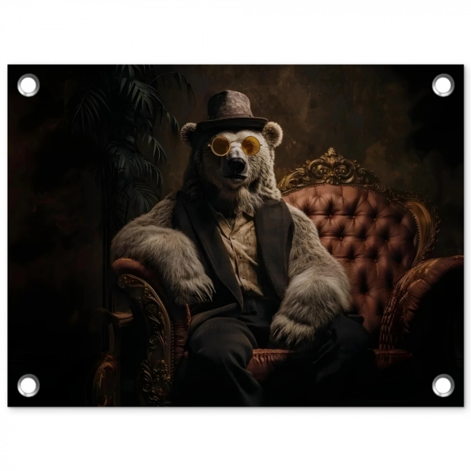 Ijsbeer - Hoed - Bril - Stoel tuinposter los doek klein -3d