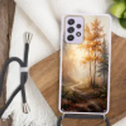 Bospad - Herfstbladeren - Natuur - Schilderachtig - Oranje Hoesje Samsung Galaxy A52 5G met koord klein -sfeer4