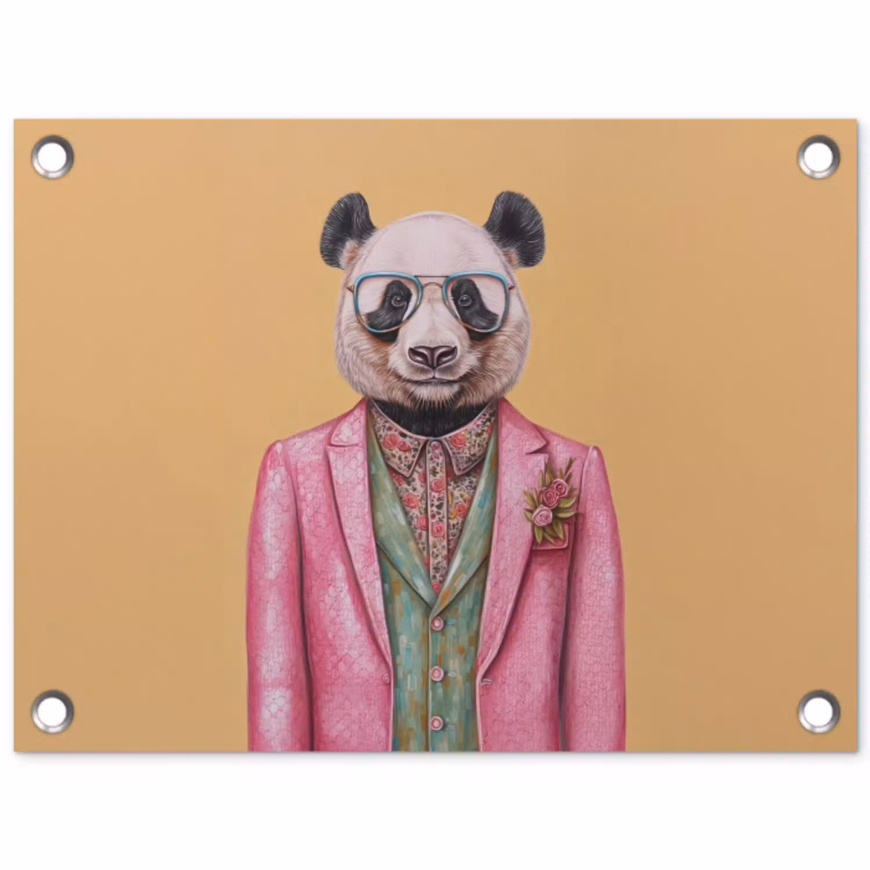 Panda - Pak - Zonnebril - Blauw tuinposter los doek klein -3d