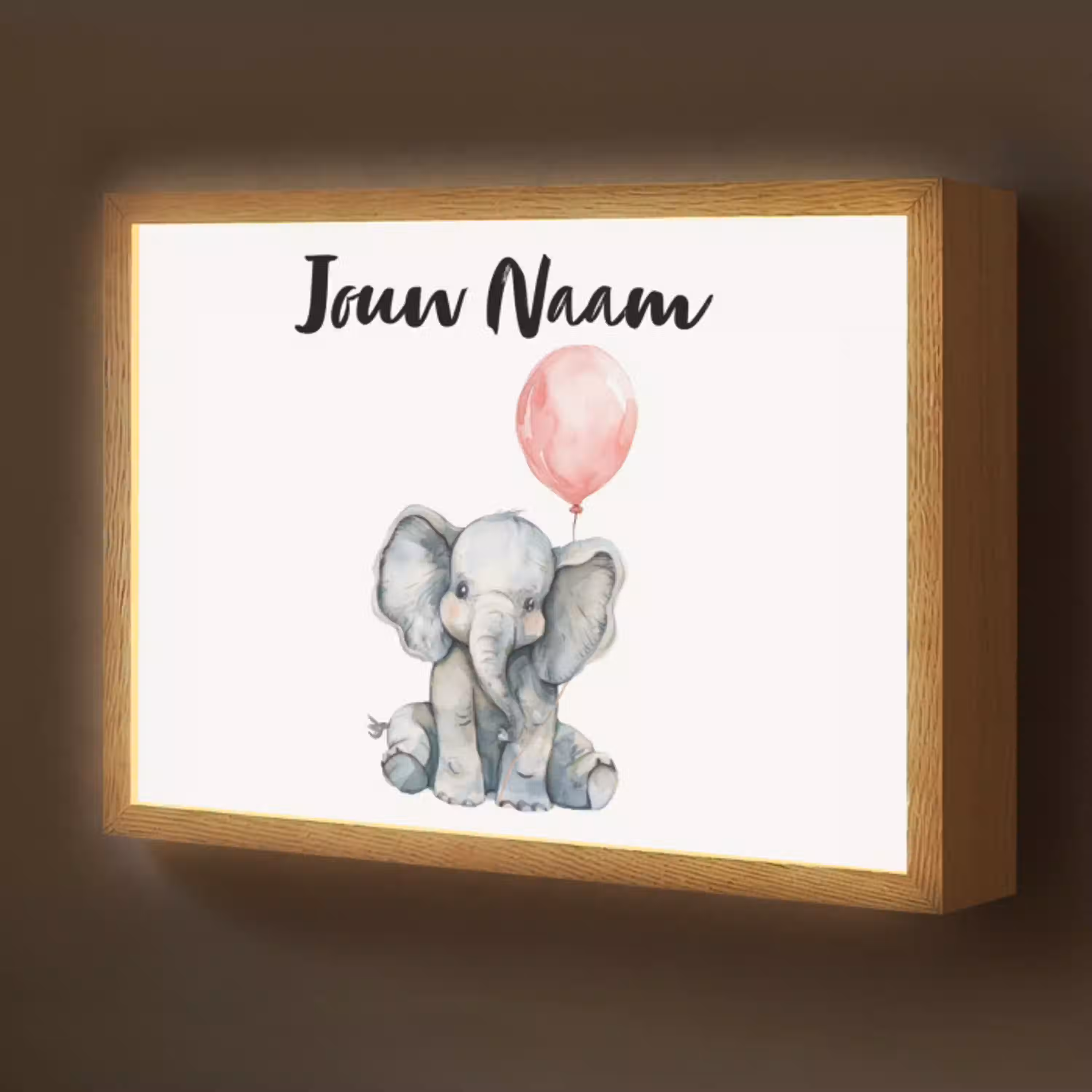 Olifant - Baby dier - Roze ballon Light Box met batterij (Wandlamp kind) middel -z3d_website