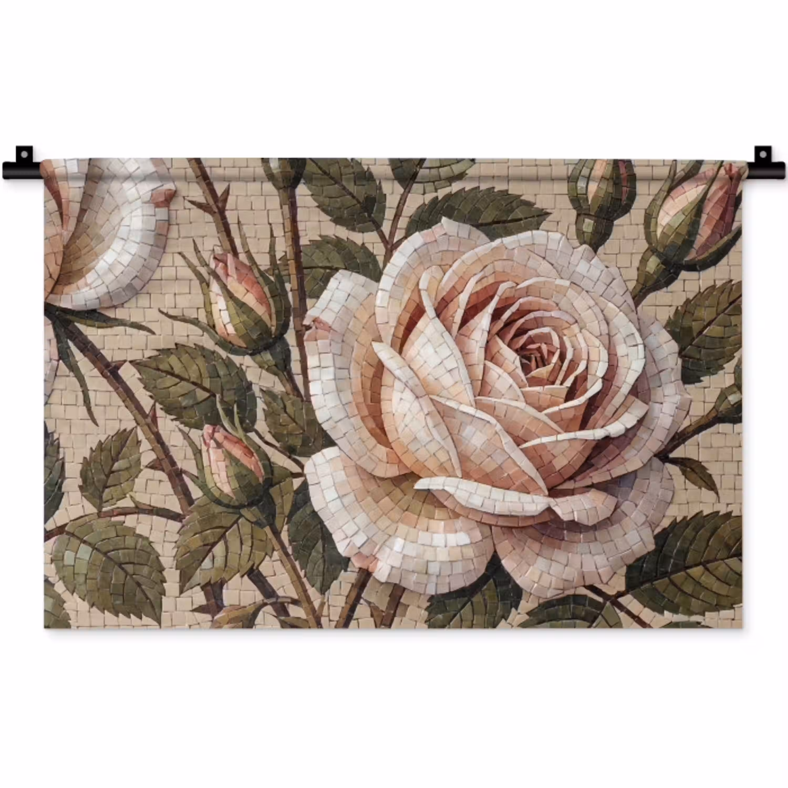 Roos - Mozaïek - Bloemen - Klassiek - Beige Wandkleed katoen klein -zz3d