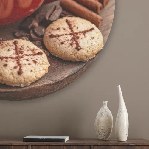 Chocolademelk - Mok - Winter - Kerst - Gezelligheid Akoestische PET Vilt - Rond klein -sfeer5_closeup