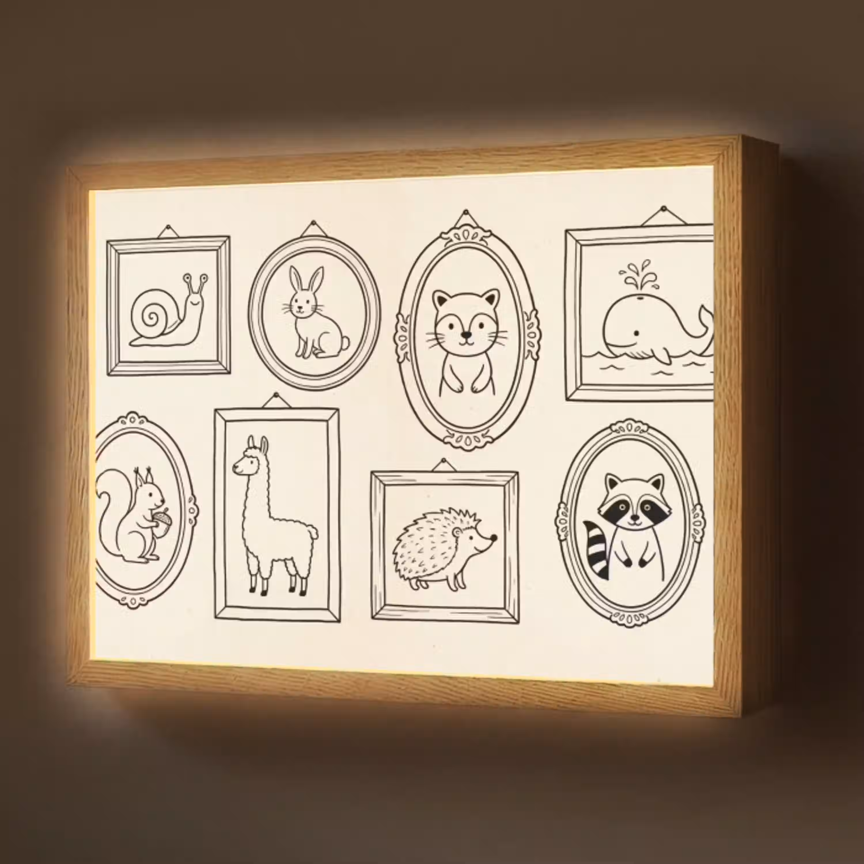 Dieren - Illustratie - Lijsten - Galerij - Speels Light Box met batterij (Wandlamp) middel -z3d_website