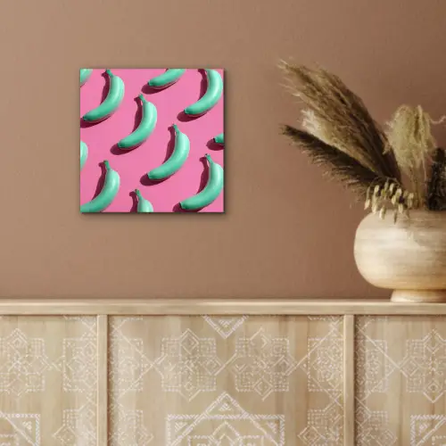Bananen - Patroon - Blauw - Roze aluminium wit klein -sfeer4