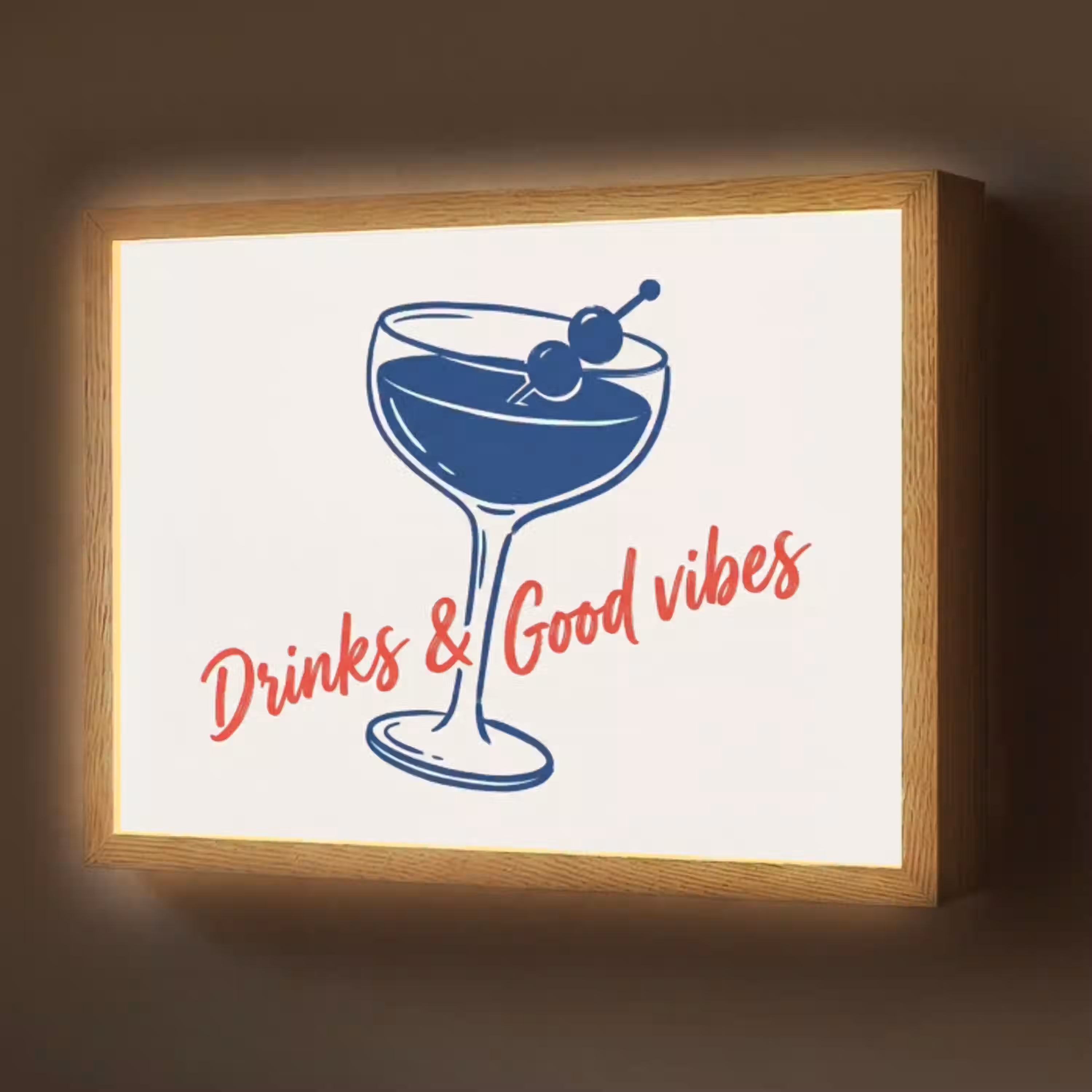 Cocktail - Glas - Illustratie - Blauw - Wit Light Box met batterij (Wandlamp) middel -z3d_website