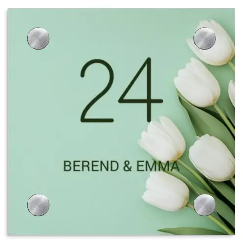 Witte tulpen - Klassiek Naambord Vierkant klein -3d