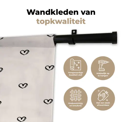 Zwart - Hartjes - Patroon Wandkleed katoen klein 269 -sfeer2