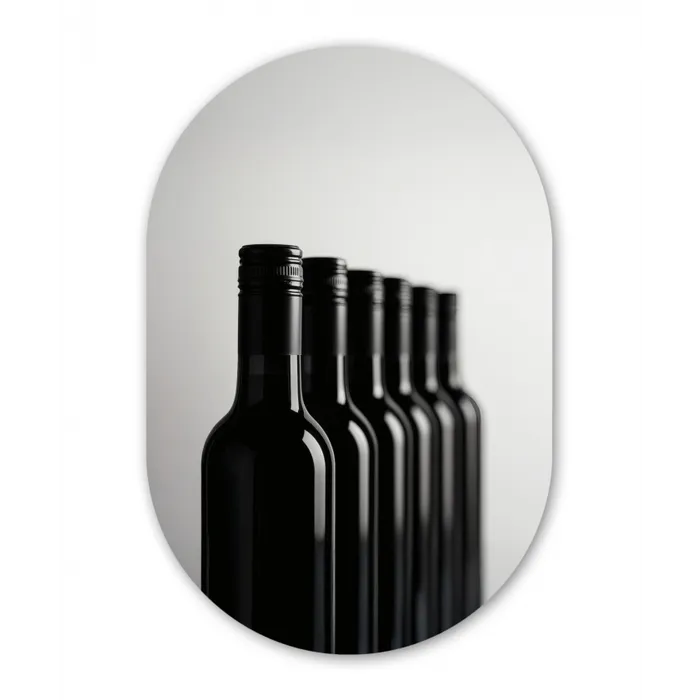 Wijnflessen - Zwart - Minimalistisch Wandcirkel Ovaal Glas middel -3d