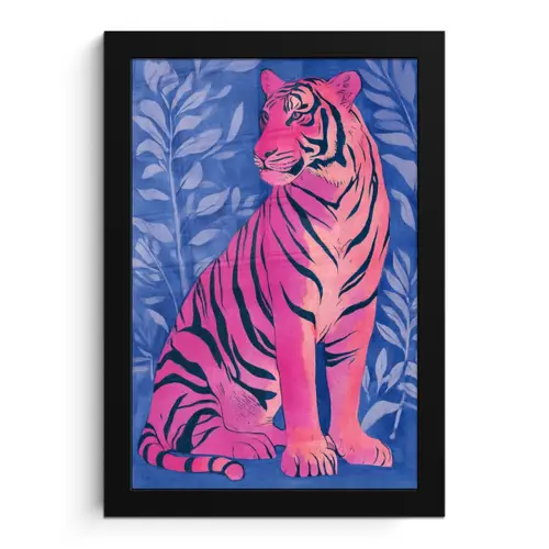 Tijger - Roze - Bladeren - Jungle fotolijst zwart zonder passe partout klein -3d
