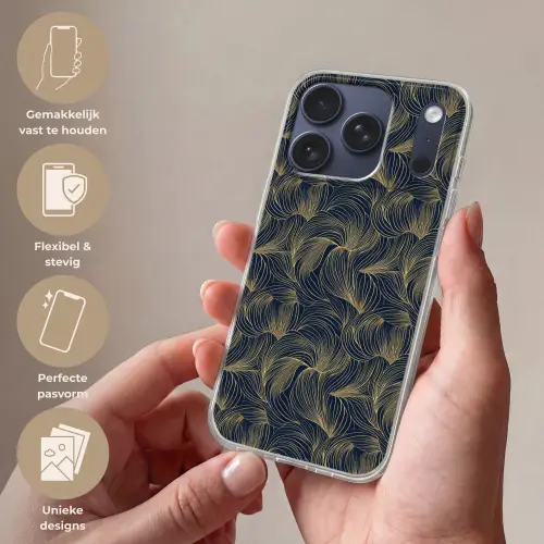 Abstract - Lijnen - Blauw - Goud Telefoonhoesje iPhone 17 Pro klein 878 -sfeer3_NL