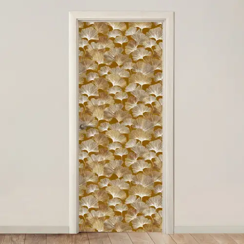 Ginkgo - Bladeren - Goud deurposter klein 289 -3d_beige