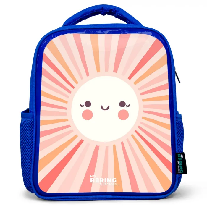Ronde zon met gezicht Kinderrugzak - Blauw middel -3d