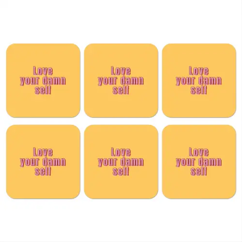 Love yourself - Roze - Geel onderzetter kurk middel -3d