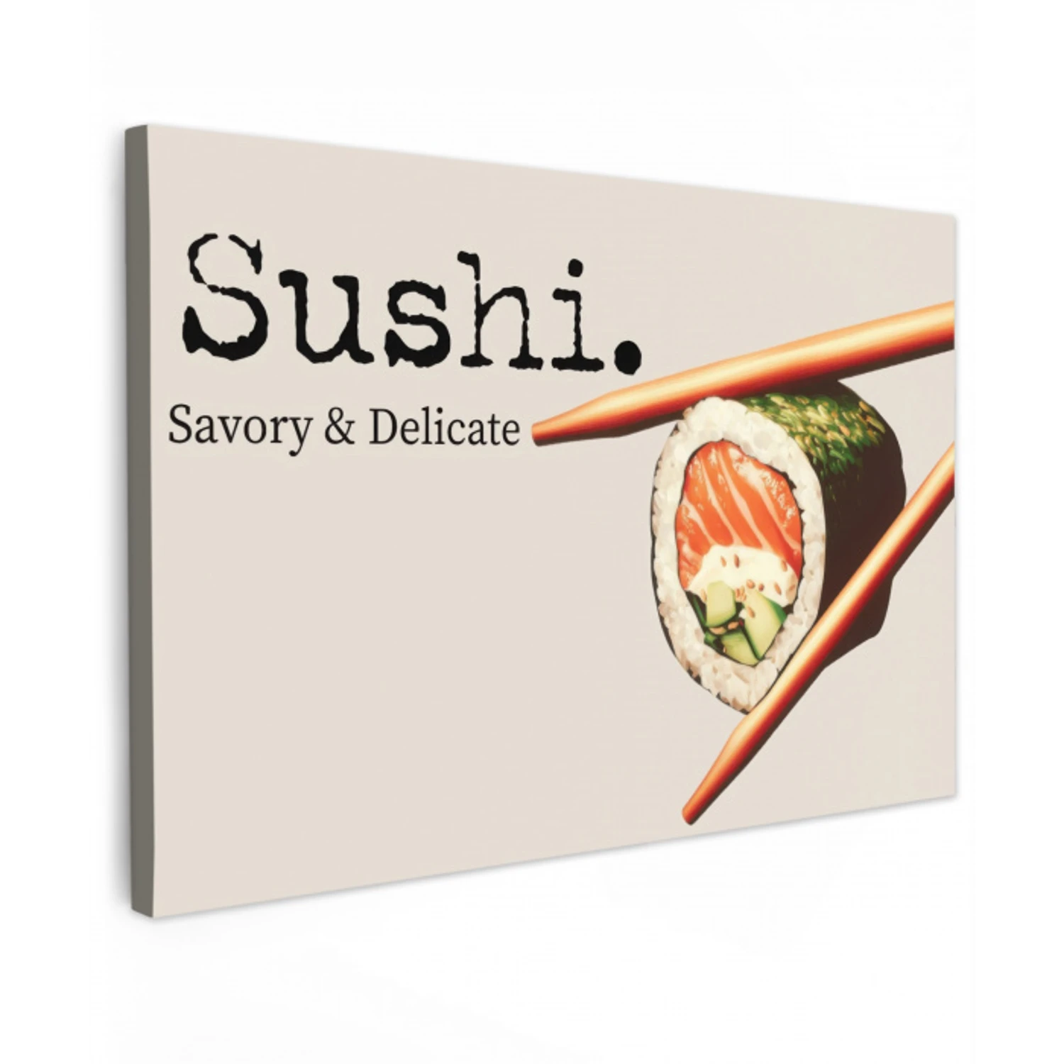Sushi - Zalm - Rijst - Japans Tuinposter op houten frame 2 cm dik klein -3d