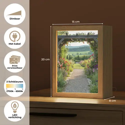 Doorkijk - Landschap - Natuur - Tuinboog - Bloemen Light Box met kabel (Wandlamp) klein -USP_websiteoverzichtNL