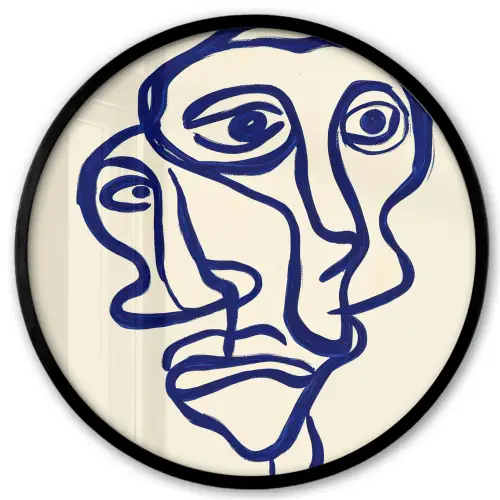 Lijntekening - Overlappende gezichten - Donkerblauw Fotolijst rond zonder passe partout klein -3d