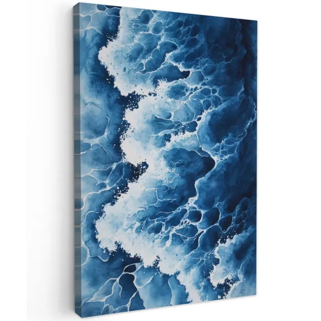 Golven - Blauw - Schuim Tuinposter op houten frame 2 cm dik klein -3d