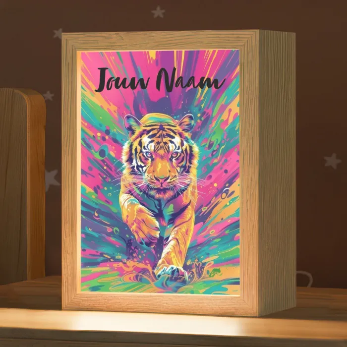 Tijger  - Wilde dieren - Kleurrijk - Verflook Light Box met kabel (Kinderlampje) klein -zzz_3d_website