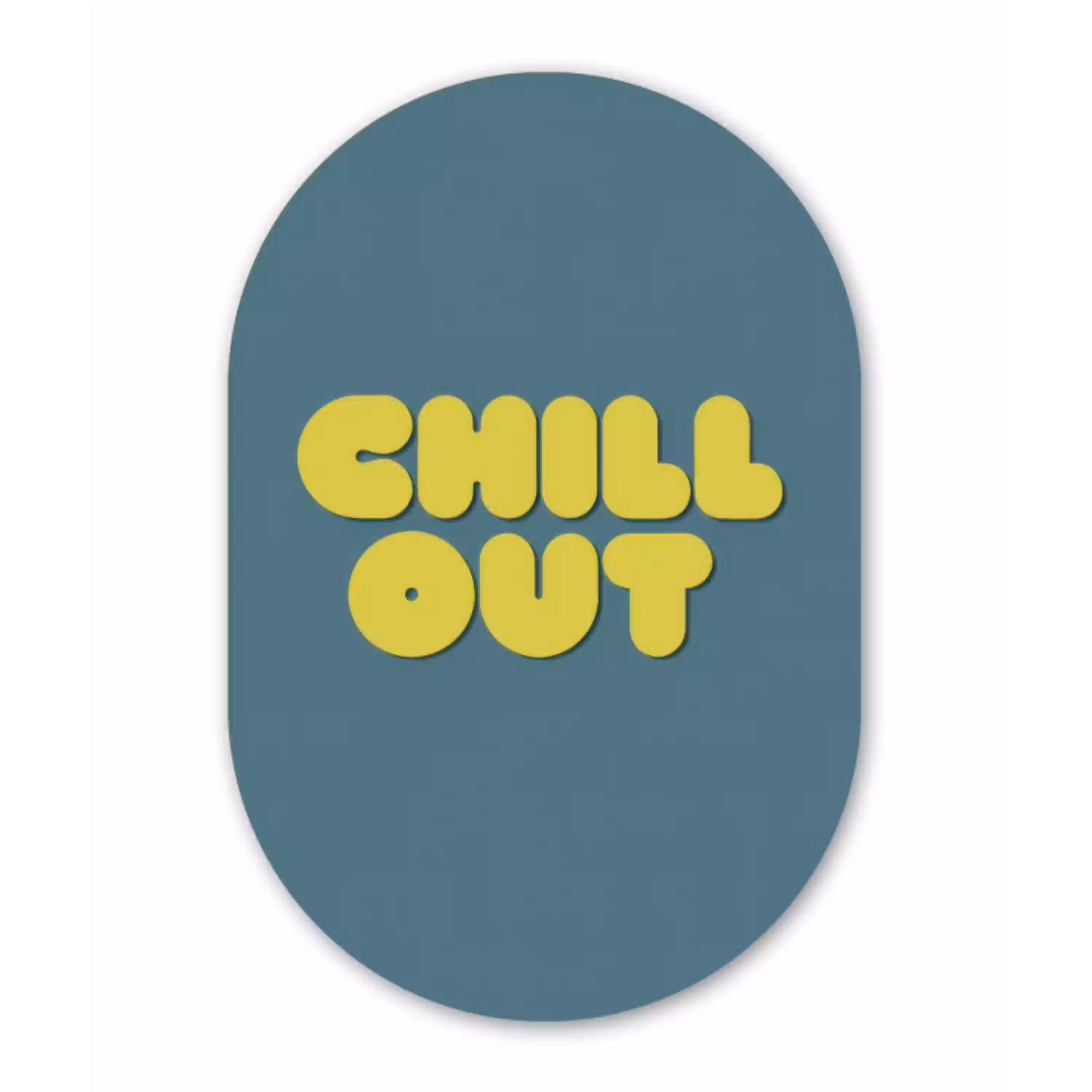 Chill out - Geel - Blauw Wandcirkel Ovaal Glas middel -3d