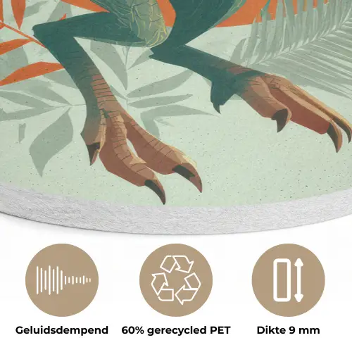 Dino - Bladeren - Grafisch - Groen Akoestische PET Vilt - Rond klein -closeup_NL