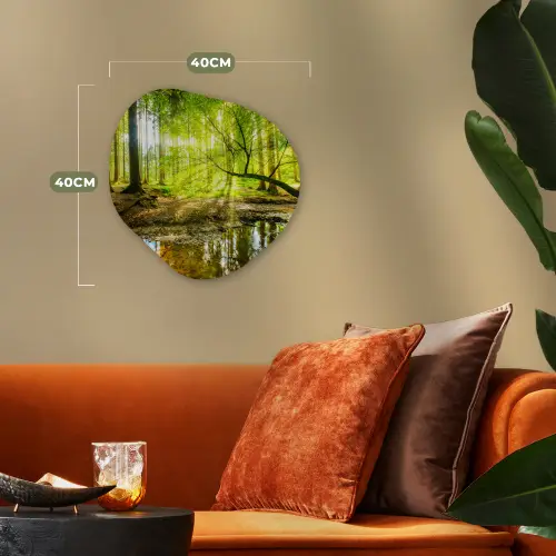 Bos - Landschap - Water - Bomen - Zon - Groen - Natuur Wandcirkel Organisch Forex 3mm klein -sfeer3