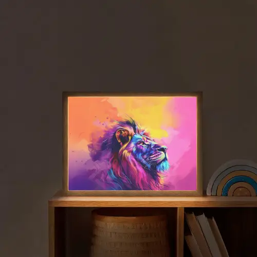 Leeuw - Verf- Kleuren - Dier Light Box met batterij (Wandlamp kind) middel -sfeer1_kind