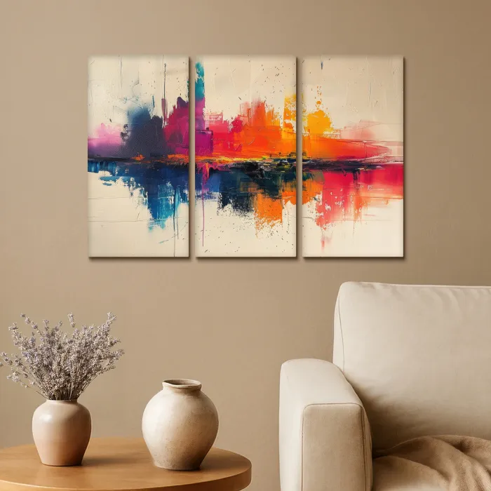 Kleurrijk - Abstract - Verflook - Modern Canvas - Meerluiken 3 luik klein -sfeer1