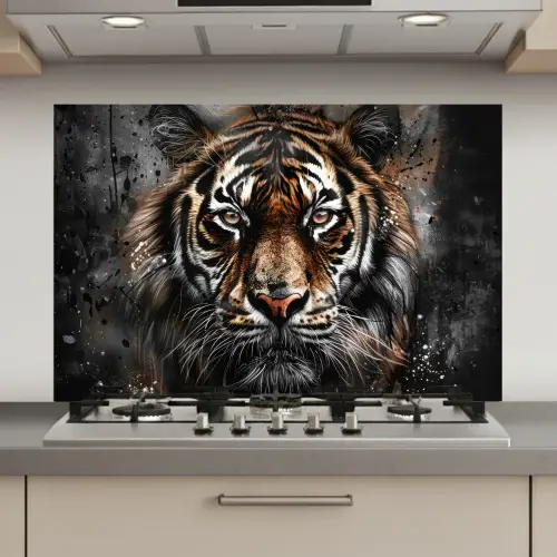 Tijger - Dieren - Portret - Luxe - Zwart keuken achterwand spatscherm klein -3d_website