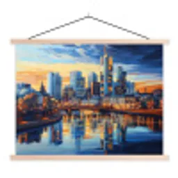 Zonsondergang Frankfurt - Stad - Skyline - Water textielposter latten blank klein -3d
