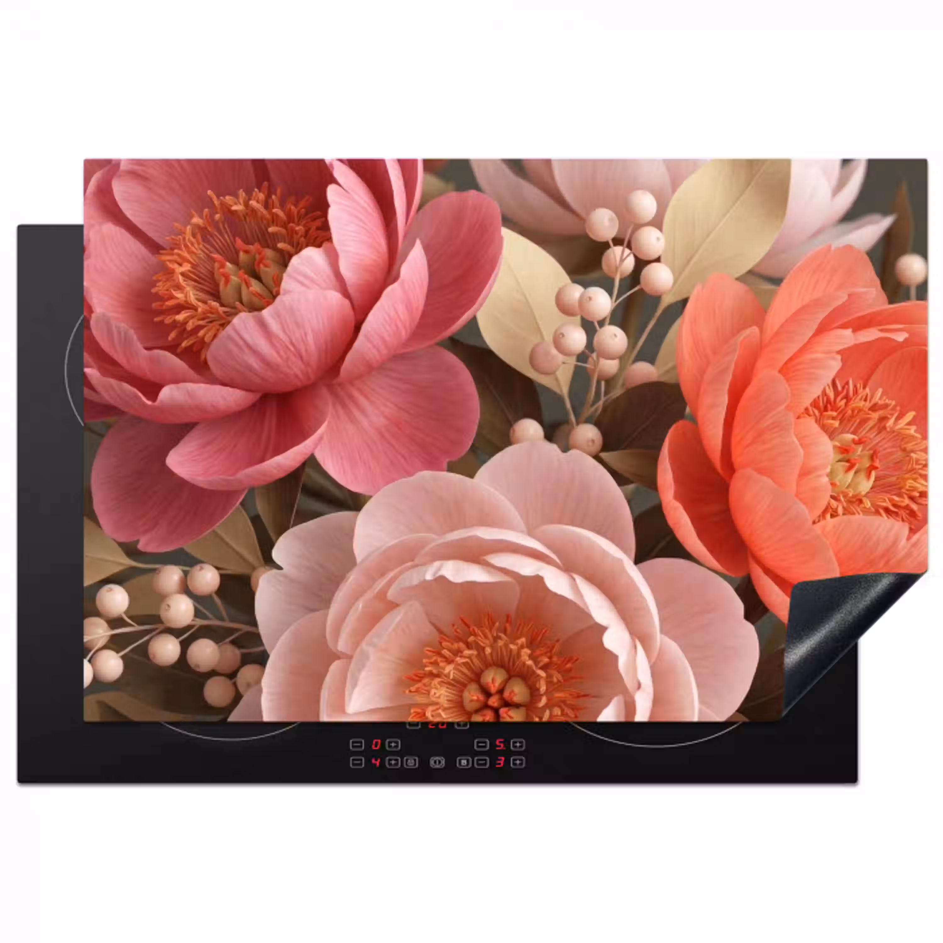 Bloemen - Bloesem - Zacht - Koraal - Decoratie Inductie beschermer vinyl 3mm klein -3d