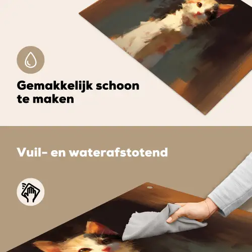 Kat - Geschilderd - Artistiek - Wit Inductie beschemer met haakjes klein -ky-schoon-nl