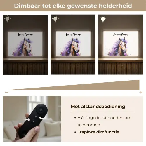 Paard - Dieren - Meiden - Paars - Bruin Light Box met batterij (Wandlamp kind) middel -USP_dimbaarNL