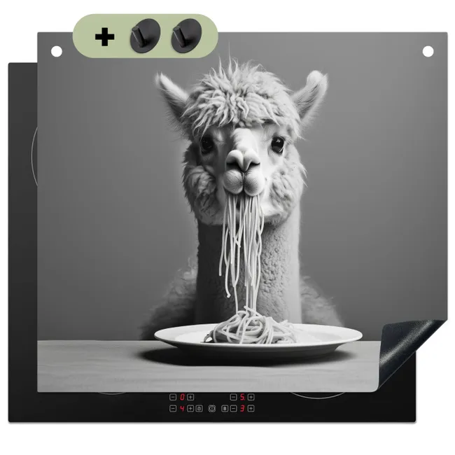 Induction Hob Cover & Splashback (2-in-1) - Alpaca - Pasta - Black - White - Funny - Animals