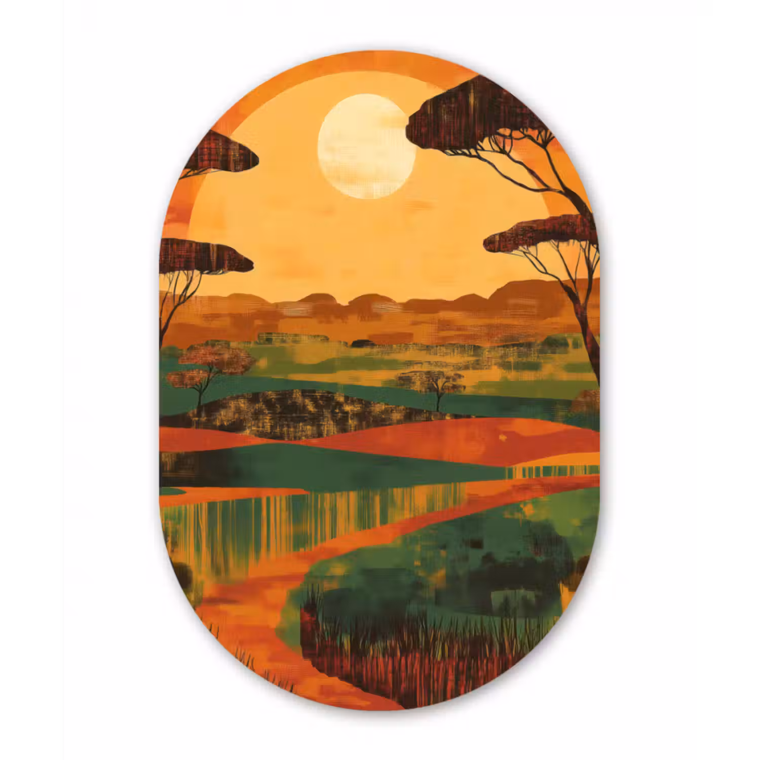 Glasbild Oval - Landschaft - Afrikanisch - Sonne