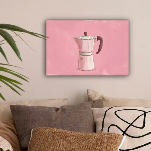 Roze - Mokkapot - Illustratie - Koffie canvas 2cm klein -sfeer1