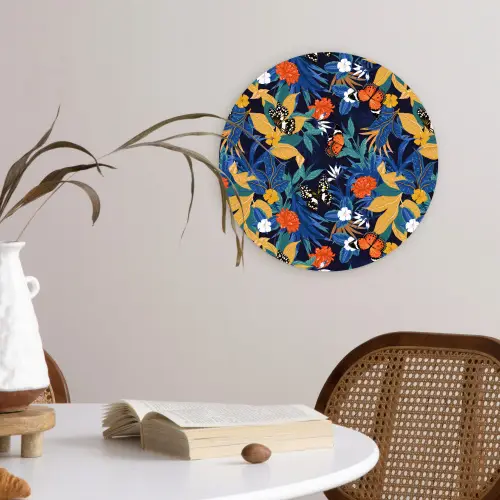 Zomer - Vlinder - Marineblauw - Blauw Wandcirkel plexiglas klein 852 -sfeer4